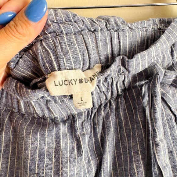 Lucky Brand Blue + White Striped Chambray Pull On Wide Leg Coastal Pants Large - Picture 4 of 10